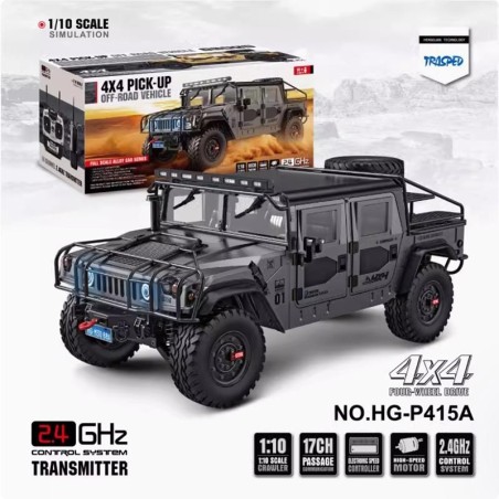 HENGGUAN New HG-P415A 1/10 Metal Simulation Pickup Truck Light Winch Remote Control Car GRAY-2